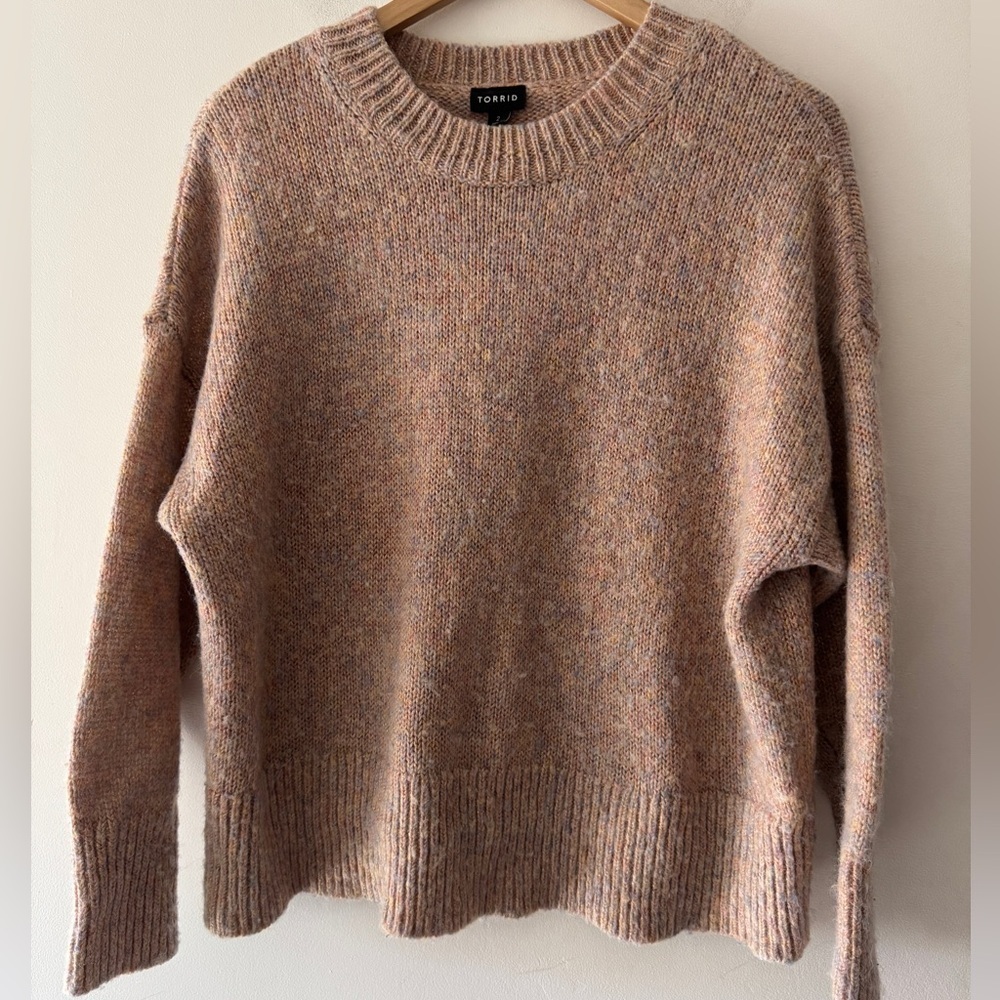 Torrid Lurex Dusty Rose Tan Metallic and Wool Blend Multicolor Crewneck Sweater - Picture 2 of 8